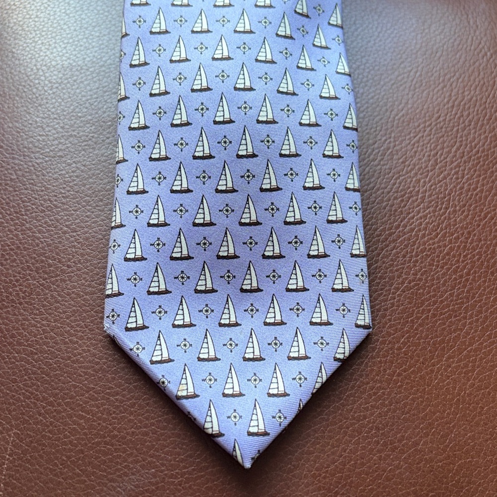 Chaps Ralph Lauren Men's Silk Tie Blue Sailboat Nautical Print
